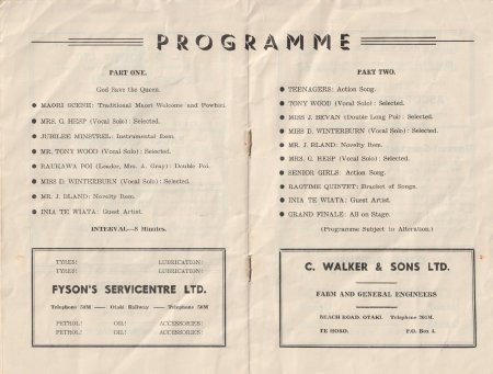 Programme items Inia Te Wiata concert 1958